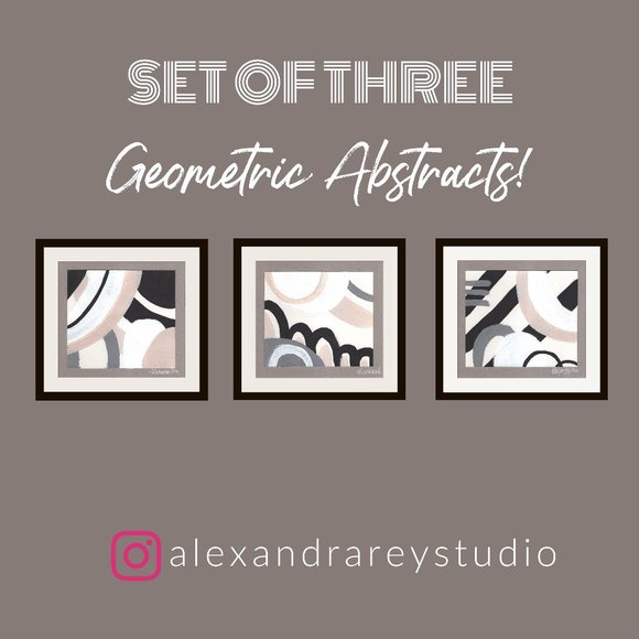 Set Of Three Geometric Abstracts Black/White/Neutral - Picture 1 of 5